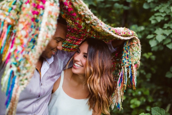 Colorful and Romantic Rainy Day Engagement Shoot