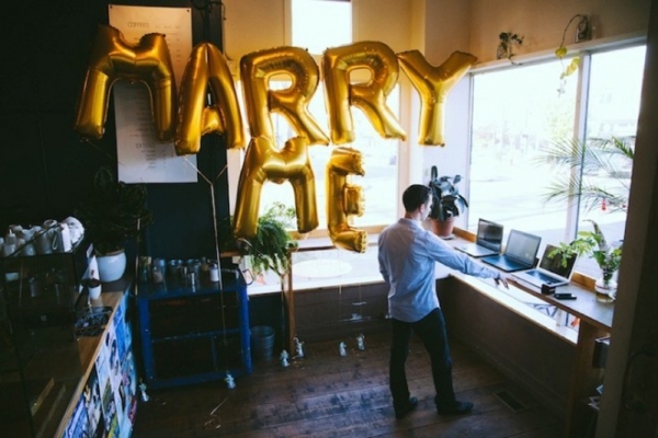 Surprise Proposal With Giant Marry Me Balloons