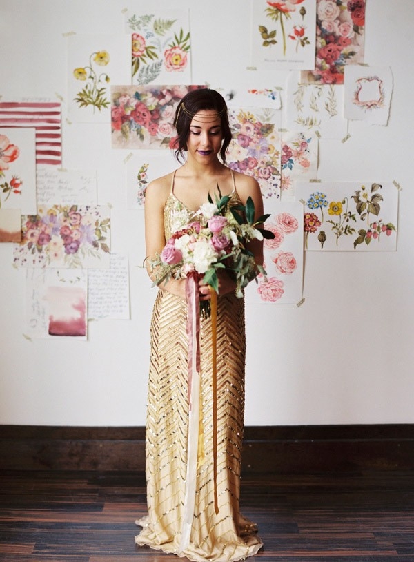 Modern Floral Print and Gold Sequins