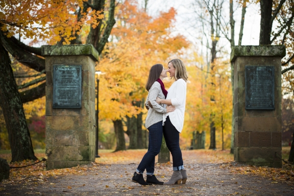 College Campus Fall Foliage Engagement Session