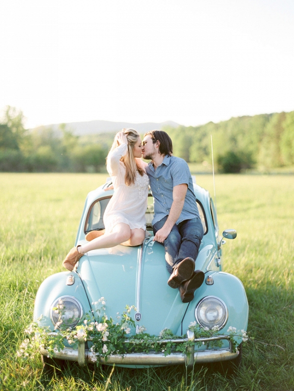 Bohemian Engagement Featuring A Vintage VW