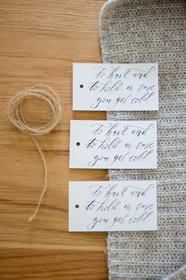 Calligraphed Signage for Winter Wedding Blankets