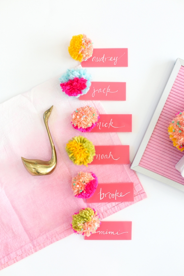 DIY Pompom and Acrylic Escort Cards