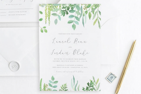 Pantone Greenery Wedding Invitations