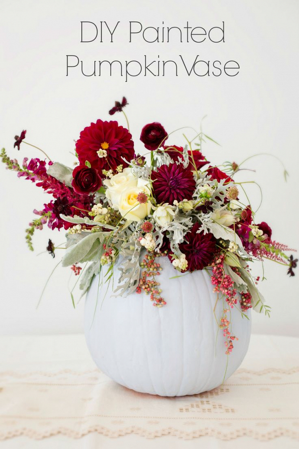 DIY Painted Pumpkin Vase Centerpiece