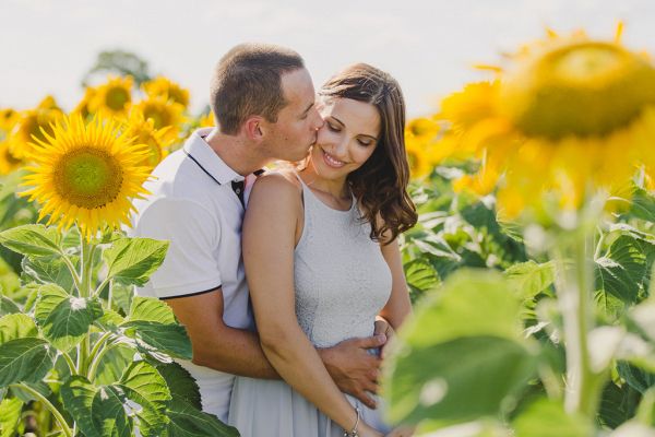 Sunflower Field Engagement Photos