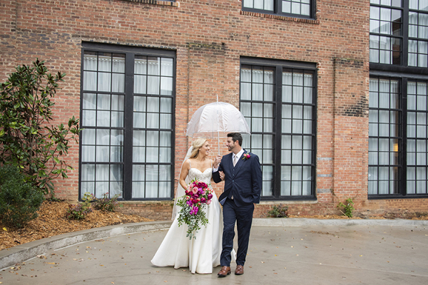 Rainy Pink & Burgundy Hotel Rooftop Wedding